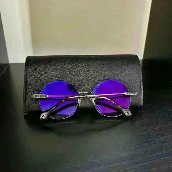 Ba&Sh Lucia Metal Black Round Sunglasses Blue Violet Undertone With Case